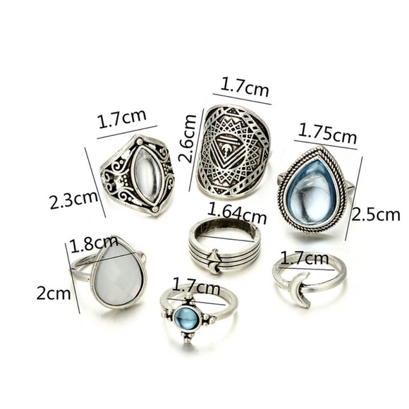 **LUCINDA* 7-Pc Silver x Blue Fashion Ring Set - Picture 7 of 10